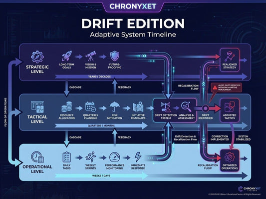 Chronyxet Drift Edition Adaptive System Timeline diagram on a dark background