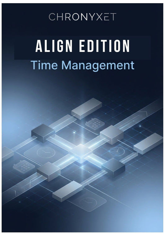 ChronyXet Align Edition Time Management software cover with abstract geometric design on a dark background