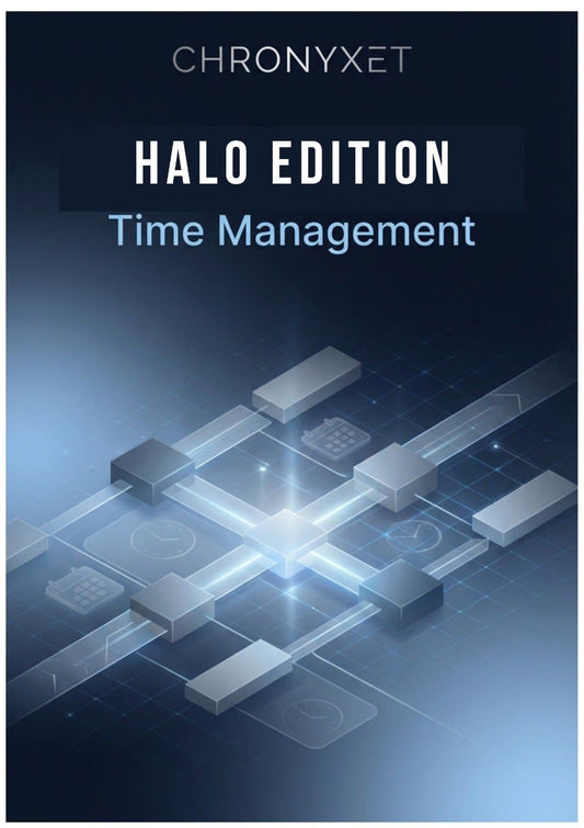 Book cover of 'Halo Edition Time Management' by Chronyxet with a futuristic design.