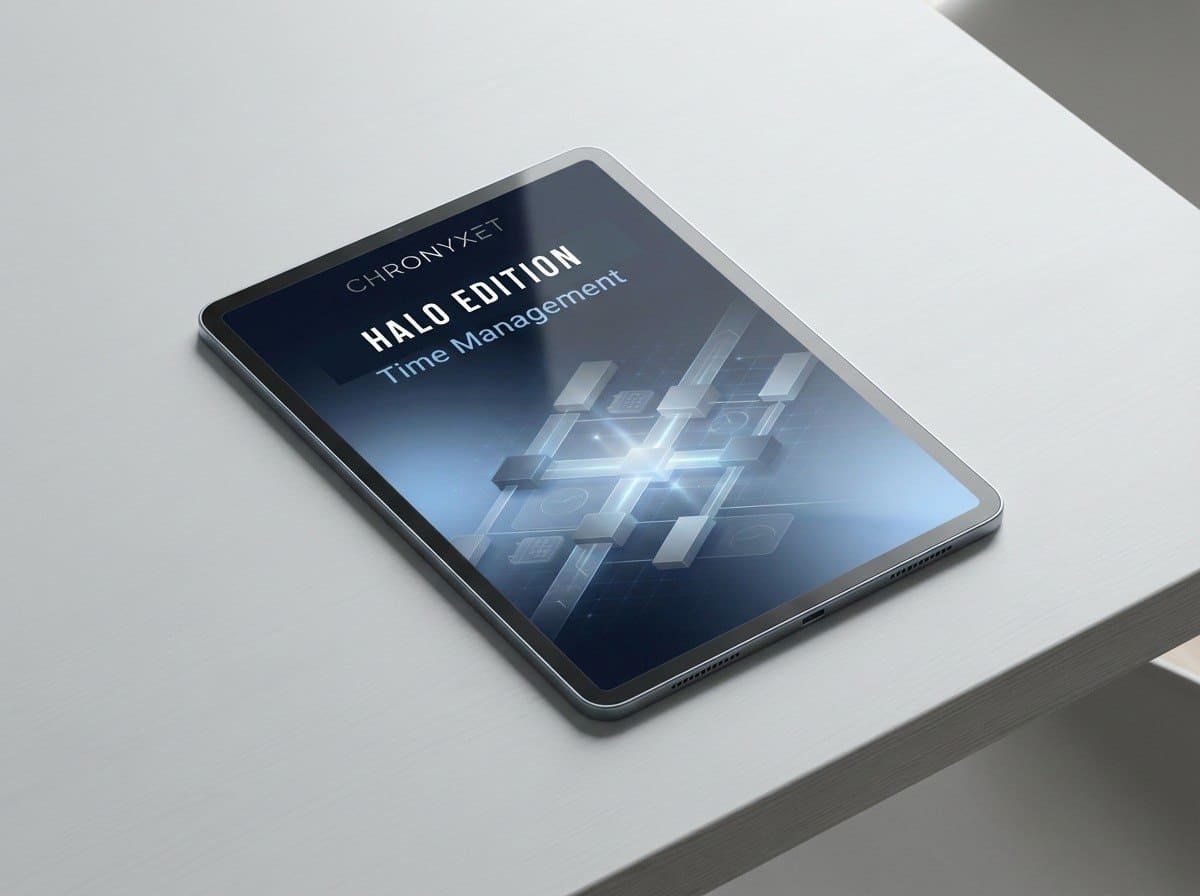 Tablet with 'Chronyxet' course on a white surface