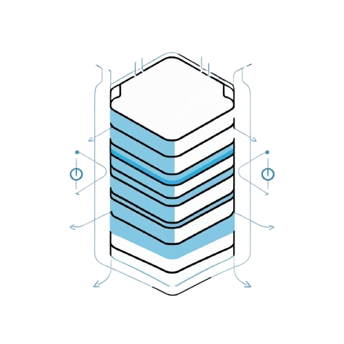 Diagram of a layered container with blue and white sections on a white background