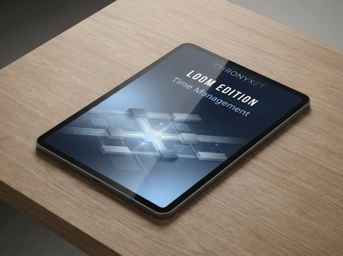 Tablet on a wooden surface with 'Chronyxet' branding and 'Loom Edition' text.