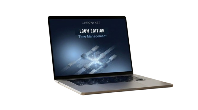 Laptop displaying a software application on a white background